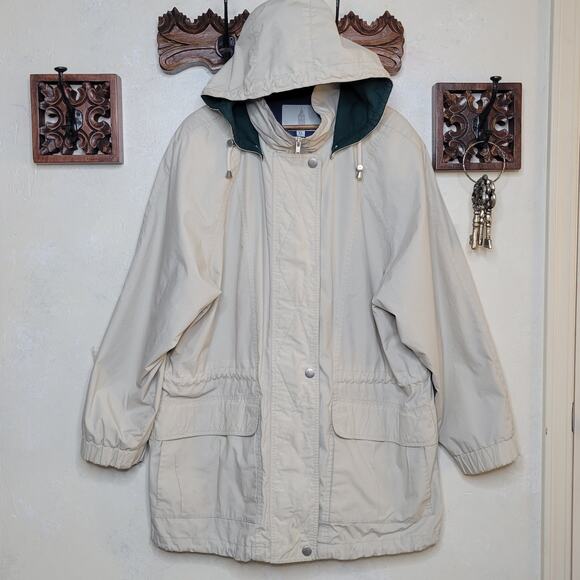 VTG London Fog Mens Lightweight Khaki Tan Cargo Parka Jacket Removable Hood✨️XL - Picture 16 of 16